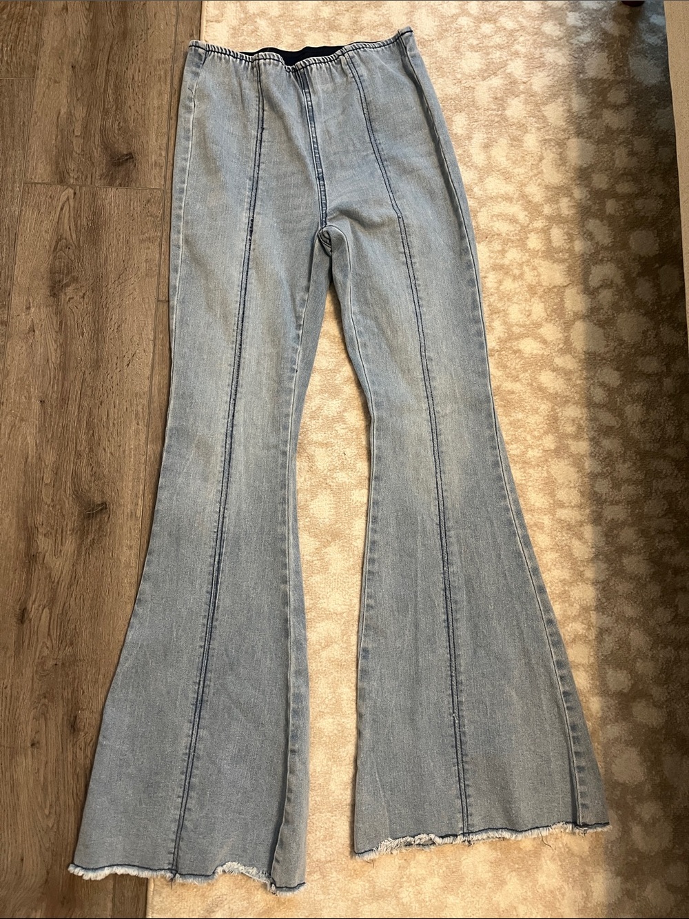 Light Blue Flare Jeans for Women - High-Waist Retro Flared Leg